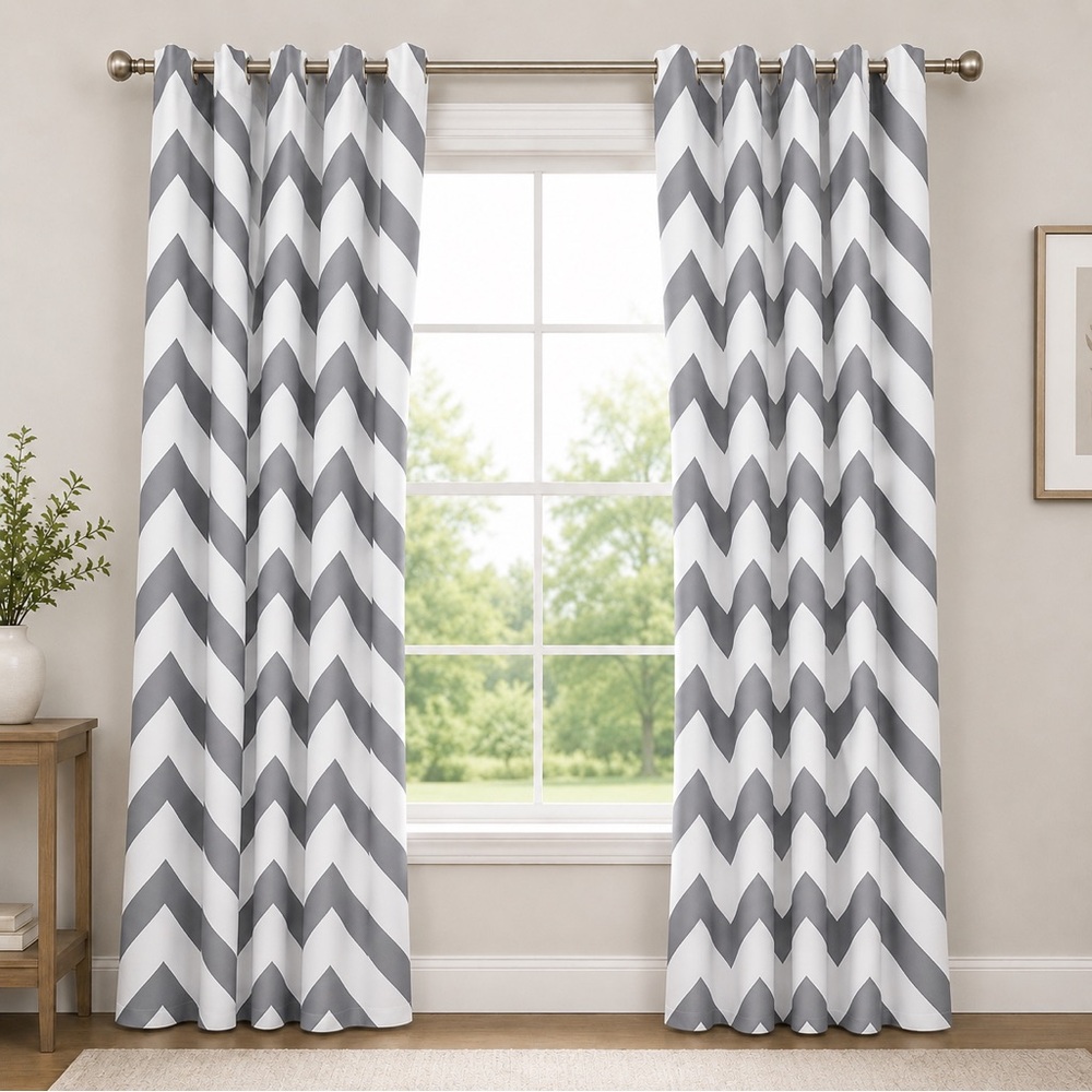 Gray/White Curtains - 6 piece